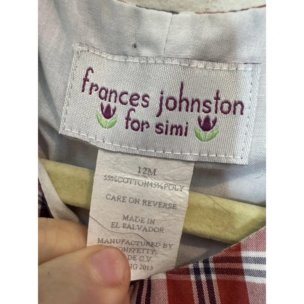 Frances Johnston For Simi Romper Baby Boys 9-12 Months Red Blue Plaid One Piece